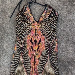 Multicolor Fashion Nova Halter Shinny Dress